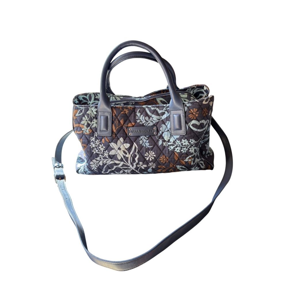 Vera‎ Bradley Quilted Floral Satchel Crossbody Bag Navy Blue Multi Compartment